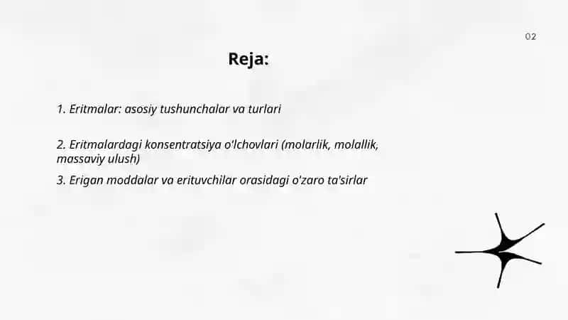 Eritmalar. Eritmalarning kollegativ xossalari. Kislota-asosli muvozanat. Bufer sistemalar. 2