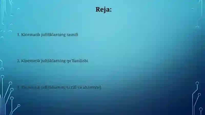 Kinematik juftlar va ularning klassifikatsiyasi 2