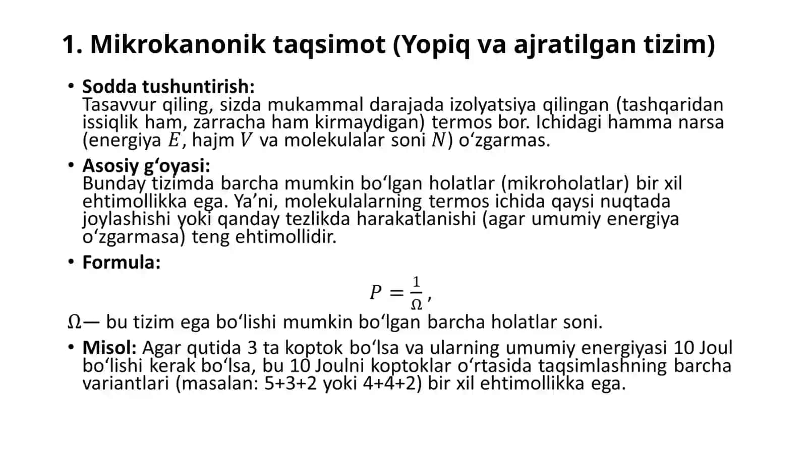 Gibbsning mikro va kichik kanonik taqsimotlari 2