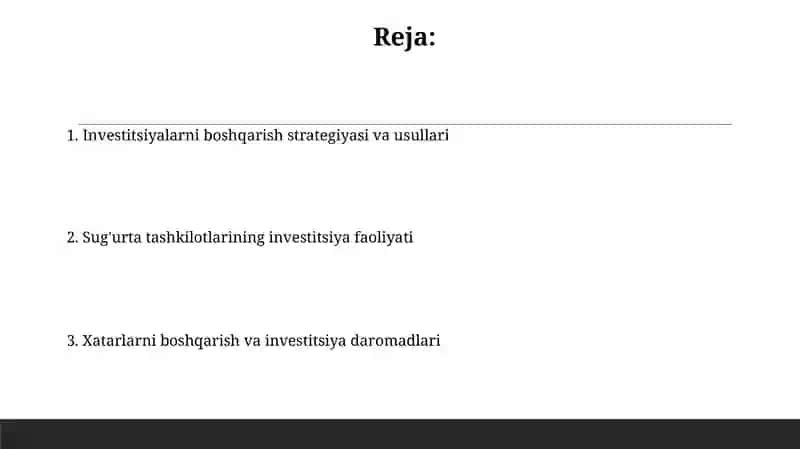 Investitsiyalarni boshqarish strategiyasi va usullari 2