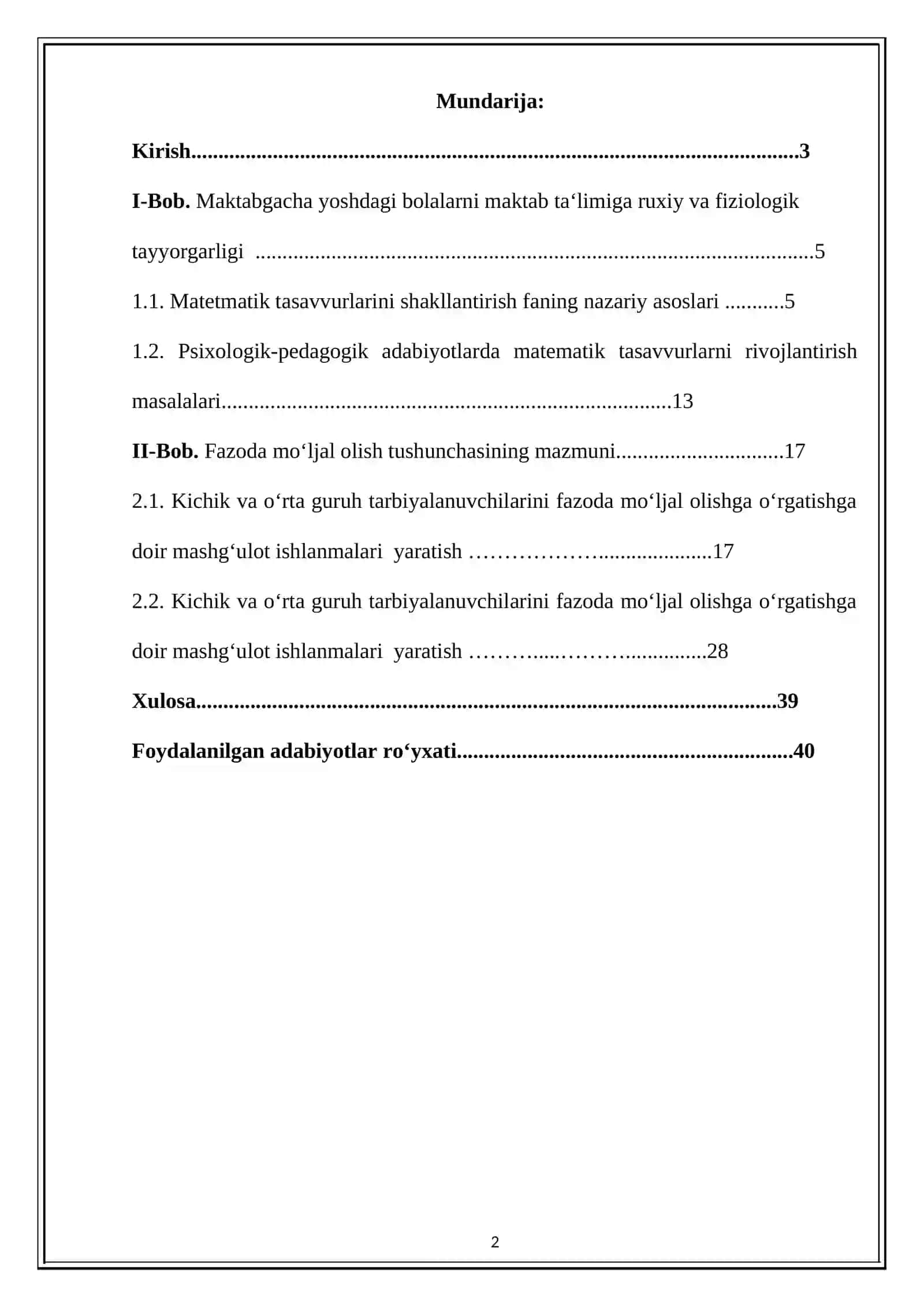 BOLALARDA ELEMENTAR MATEMATIK TASAVVURLARNI SHAKILLANTIRISH 2