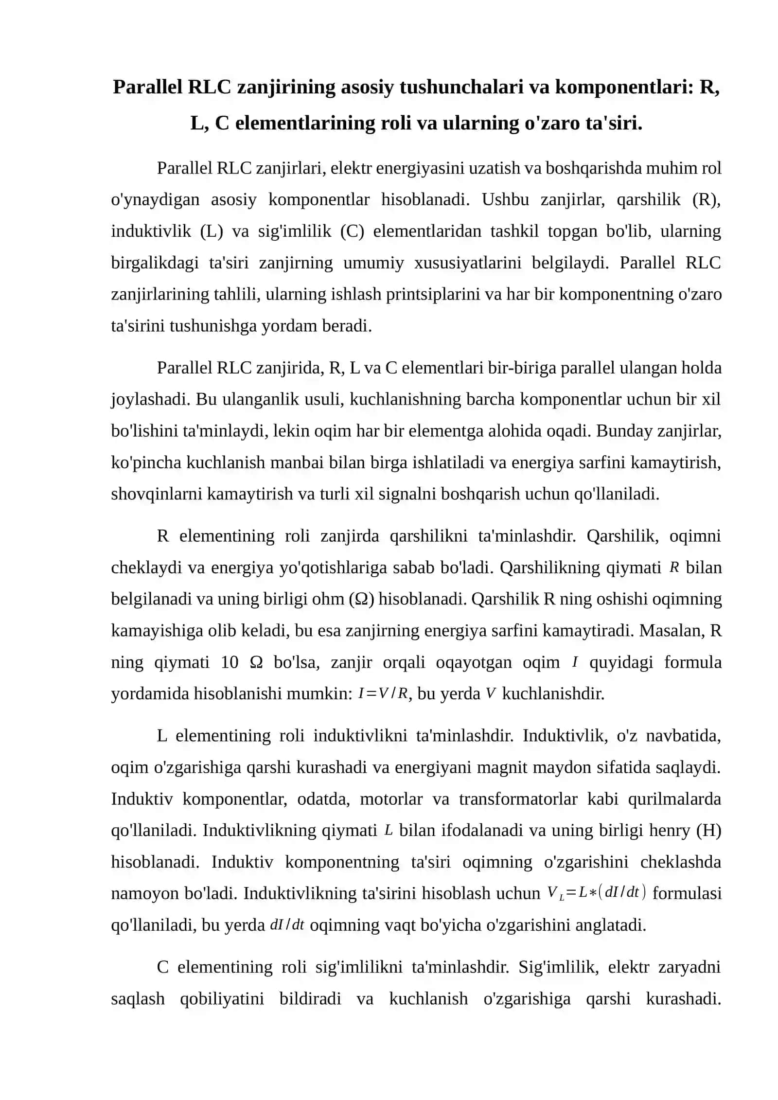 Parallel ulangan RLC zanjirlari tahlili 2