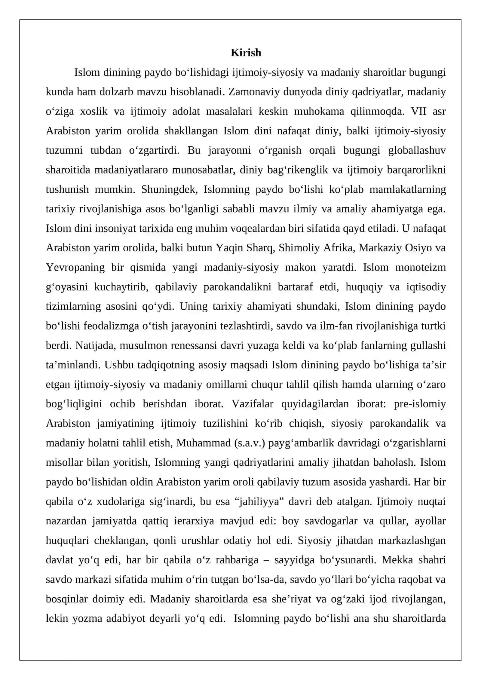 Islom dinining paydo bo‘lishidagi ijtimoiy-siyosiy va madaniy sharoitlar 2