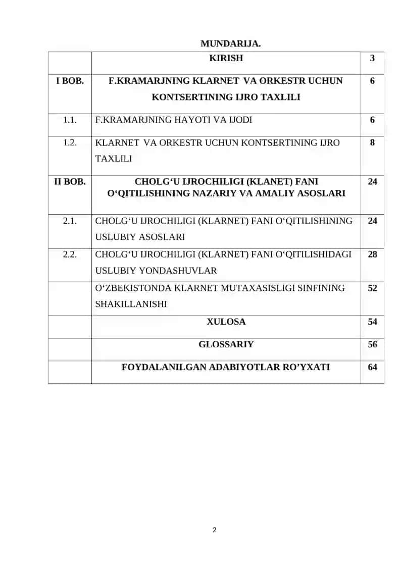 F.Kramarjning klarnet va orkestr uchun kontsertining ijro tahlili 2