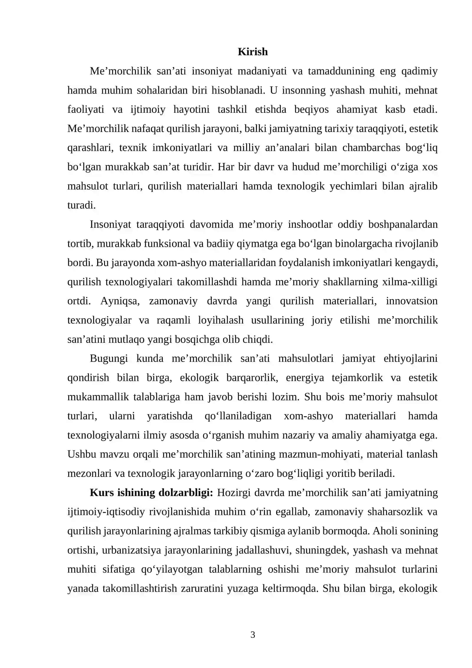 ME’MORCHILIK SA'NATI MAHSULOT TURLARI XOM-ASHYO MATERIALLARI TEXNOLOGIYASI 2