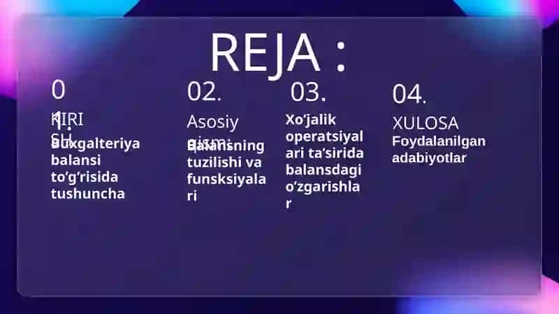O’ZBEKISTON RESPUBLIKASI BUXGALTERIYA HISOBI MILLIY STANDARTI (15-SON MHMS) ‘’BUXGALTERIYA BALANSI’’ 2