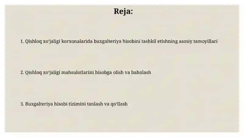 Qishloq xoʻjaligi korxonalarida buhgalteriya hisobini tashkil qilish asoslari 2