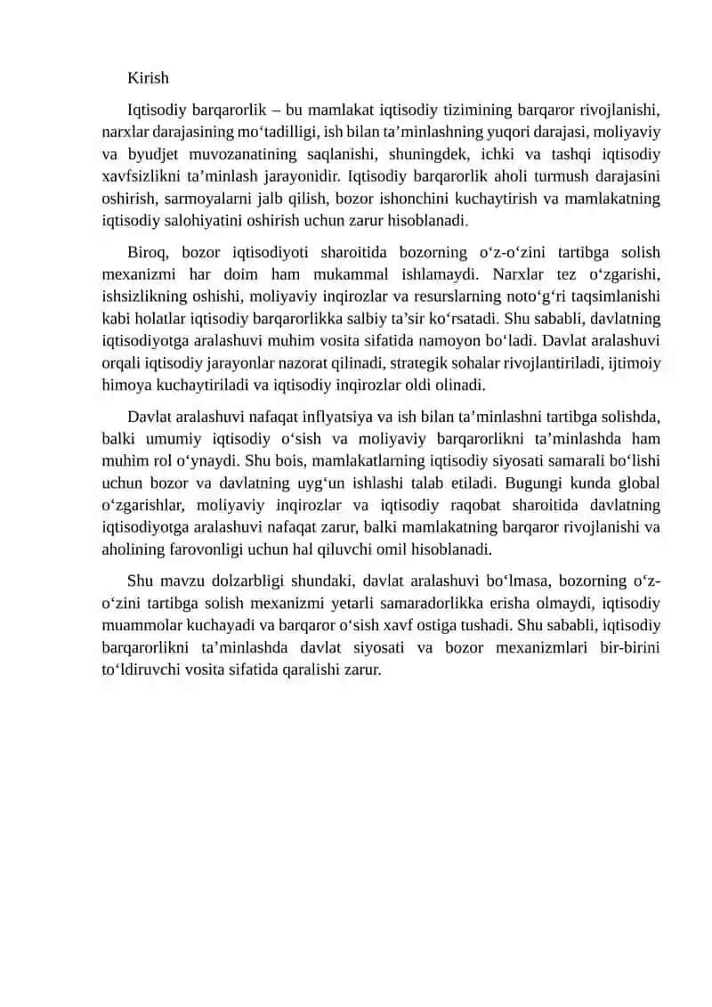 Davlat aralashuvi va iqtisodiy barqarorlik 2