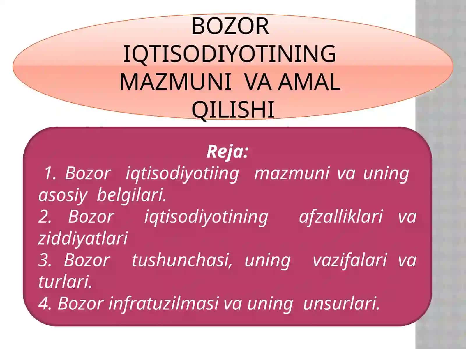Bozor iqtisodiyotining mazmuni va amal qilishi 2