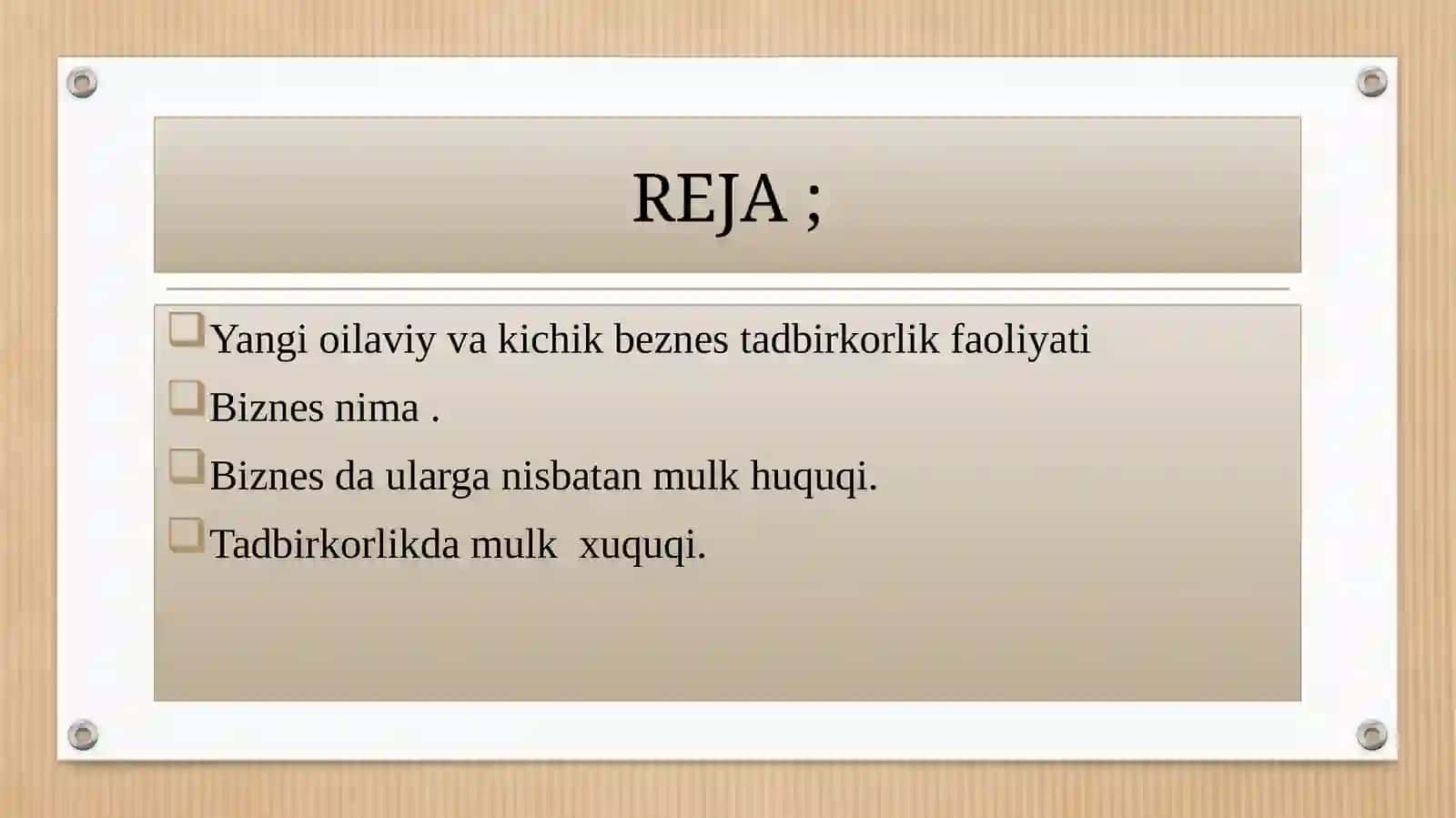 Yangi oilaviy va kichik biznes tadbirkorlik faoliyati natijalaridan foydalanish va ularga nisbatan mulk huquqi 2