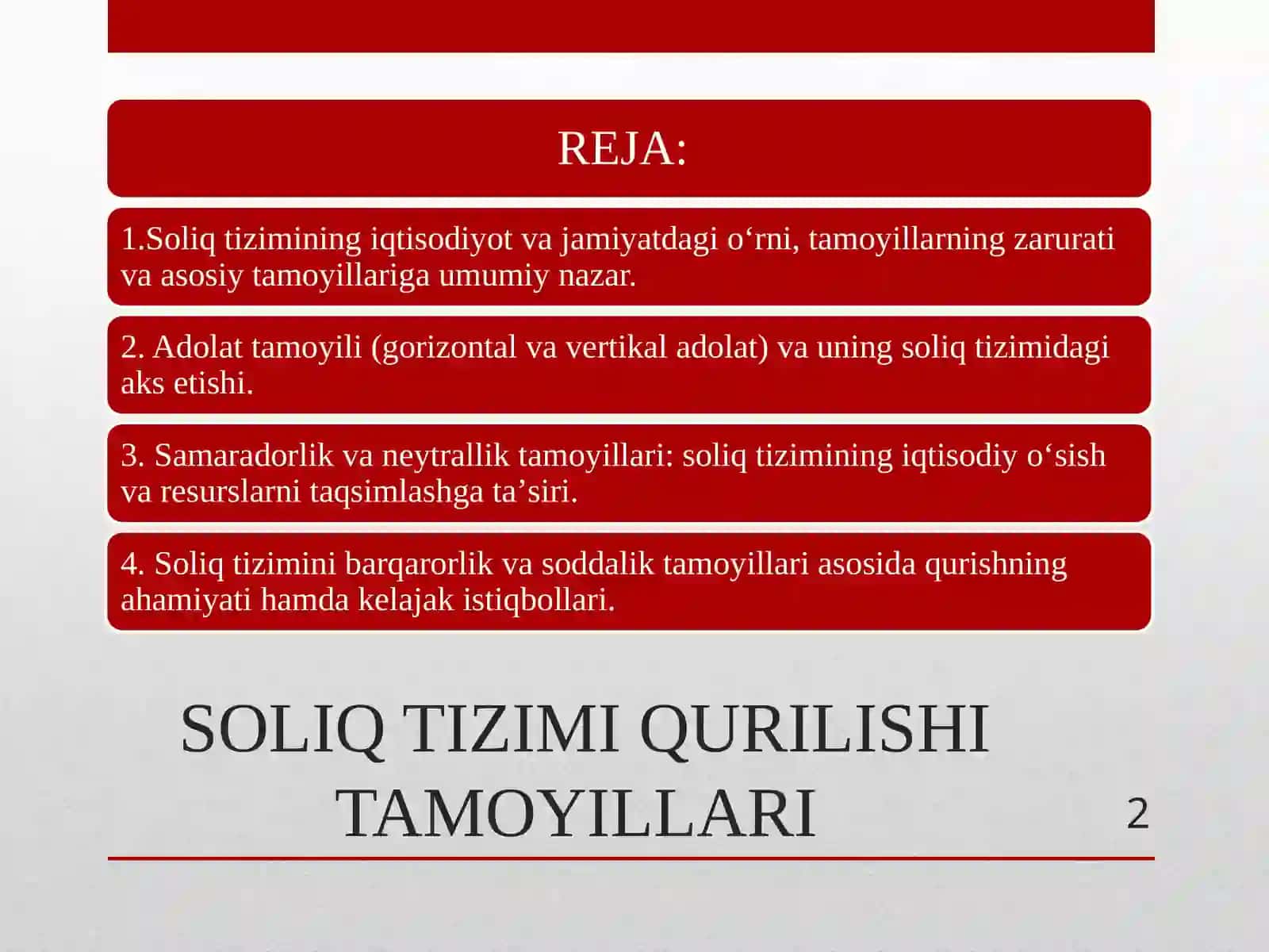 SOLIQ TIZIMI QURILISHI TAMOYILLARI 2