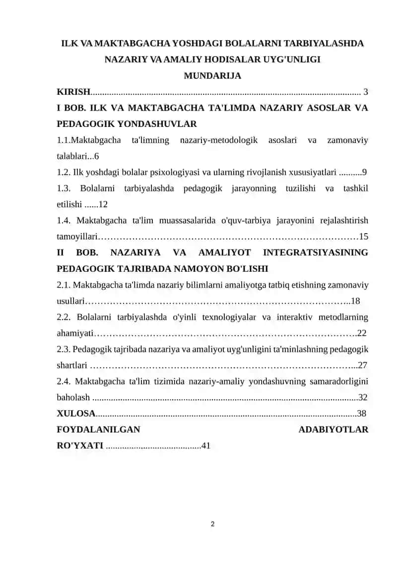 ILK VA MAKTABGACHA YOSHDAGI BOLALARNI TARBIYALASHDA NAZARIY VA AMALIY HODISALAR UYG'UNLIGI 2