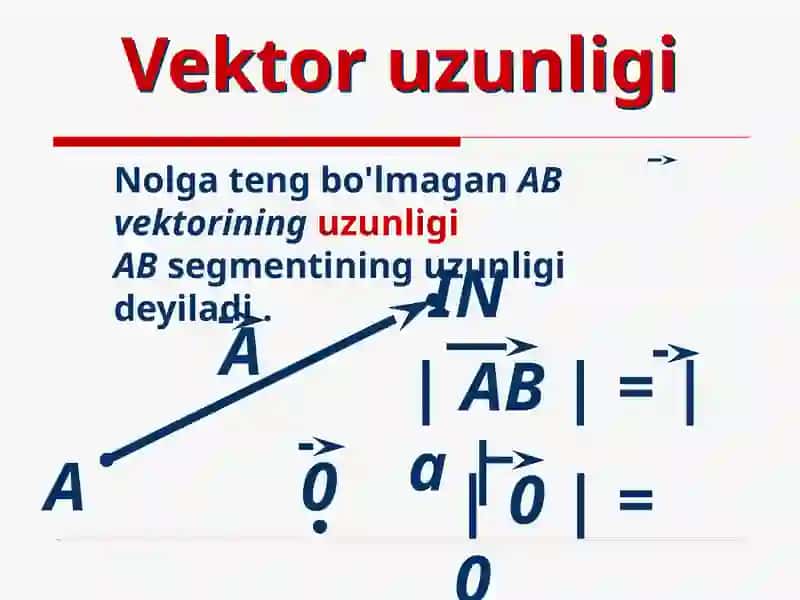 VEKTOR UZUNLIGI. VEKTORNI SONGA KOPAYTIRISH.VEKTORNI YONALTIRUVCHI KOSINUSLARI. 2