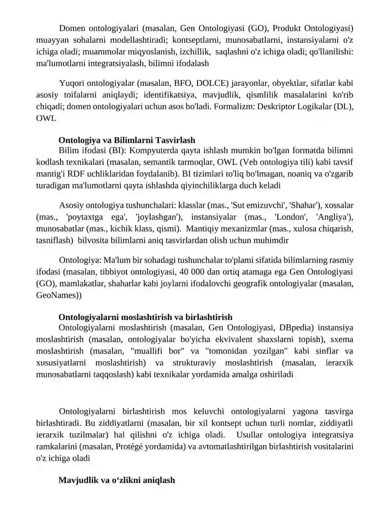 Ontologiyaning asosiy tushunchalari va masalalari 2