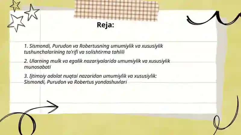Sismondi purudon va robertus qarashlaridagi umumiylik xususiylik boʻyicha 2