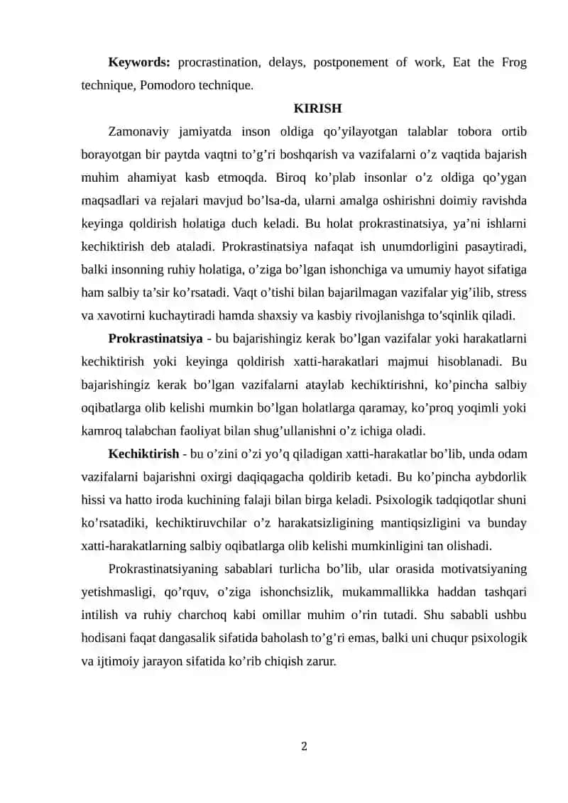 Prokrastinatsiya (ishga kechikish) sabablari va uni yengish usullari 2