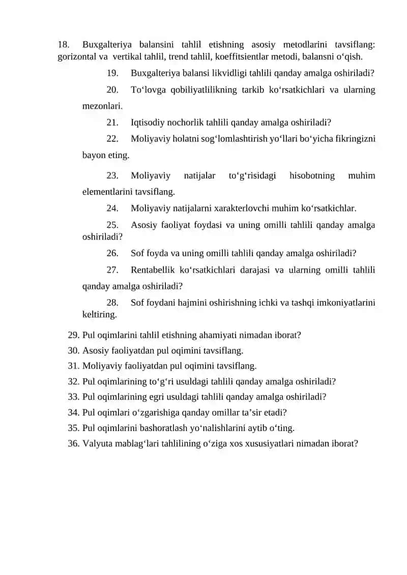 Moliyaviy hisobot tahlili fanidan oraliq nazorat savollari 2
