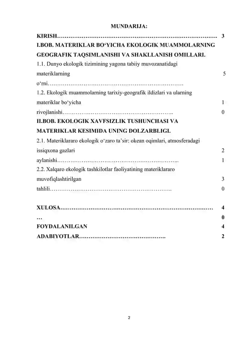 MATERIKLARDAGI DOLZARB EKOLOGIK MUAMMOLAR VA ULARNING BOG'LIQLIGI 2