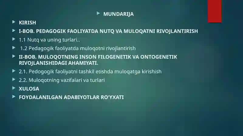 PEDAGOGIKA FANINI TASHKIL QILISHDA MULOQOTGA KIRISHISHNI RIVOJLANTIRISH 2