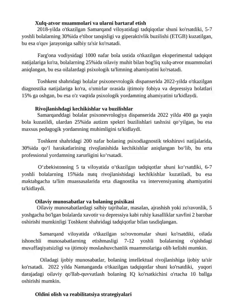 Bolalar psixologiyasi va psixadiagnostikasi fanining muommolarining õrganilishi 2