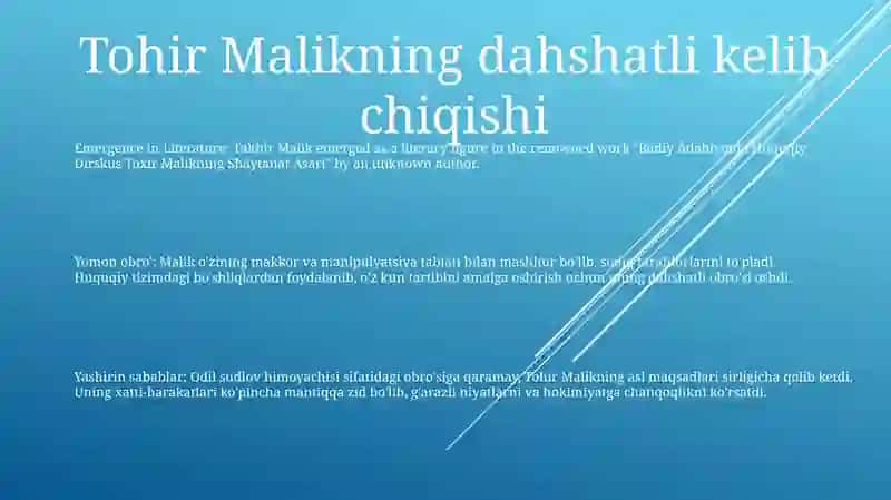 Badiy Adabiyotda Huquqiy Dirskus Toxir Malikning Shaytanat Asari 2