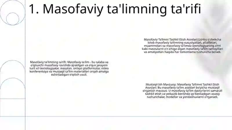 Masofaviy Ta’Limni Tashkil Etish Asoslari 2