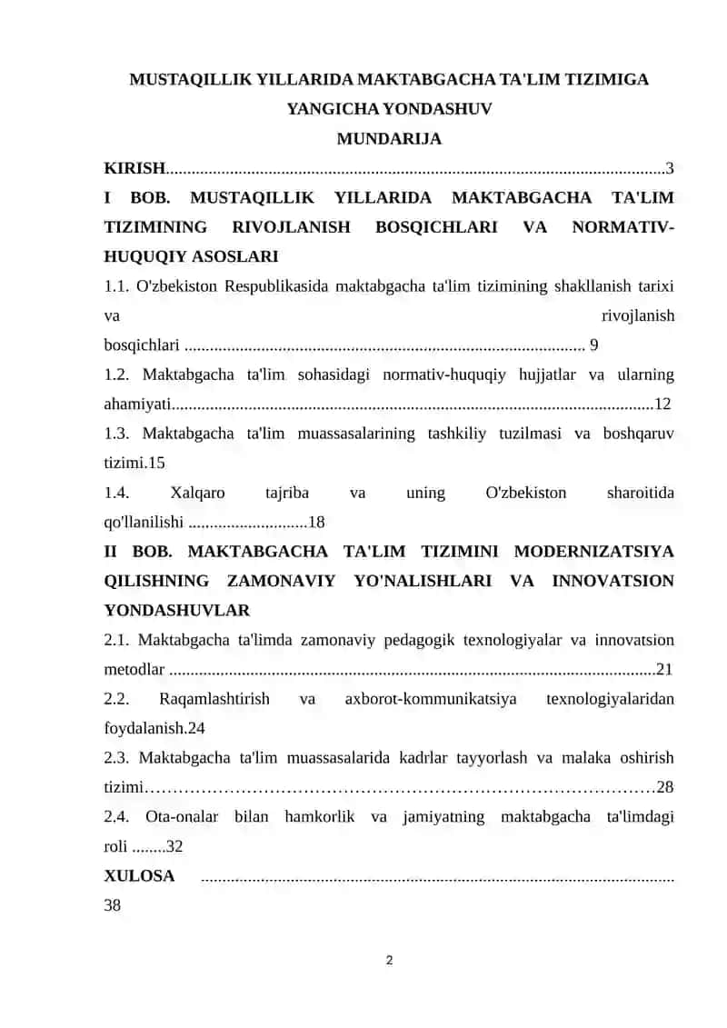 MAKTABGACHA TA'LIM TIZIMINING RIVOJLANISH BOSQICHLARI VA NORMATIV-HUQUQIY ASOSLARI 2