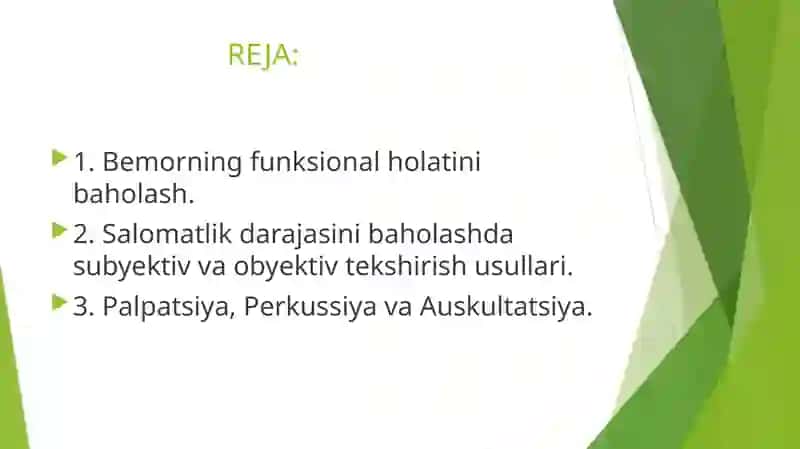 Bemorning funksional holatini baholash. 2