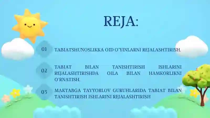 MASHG‘ULOT REJASI. TABIATSHUNOSLIKKA OID O‘YINLARNI REJALASHTIRISH 2