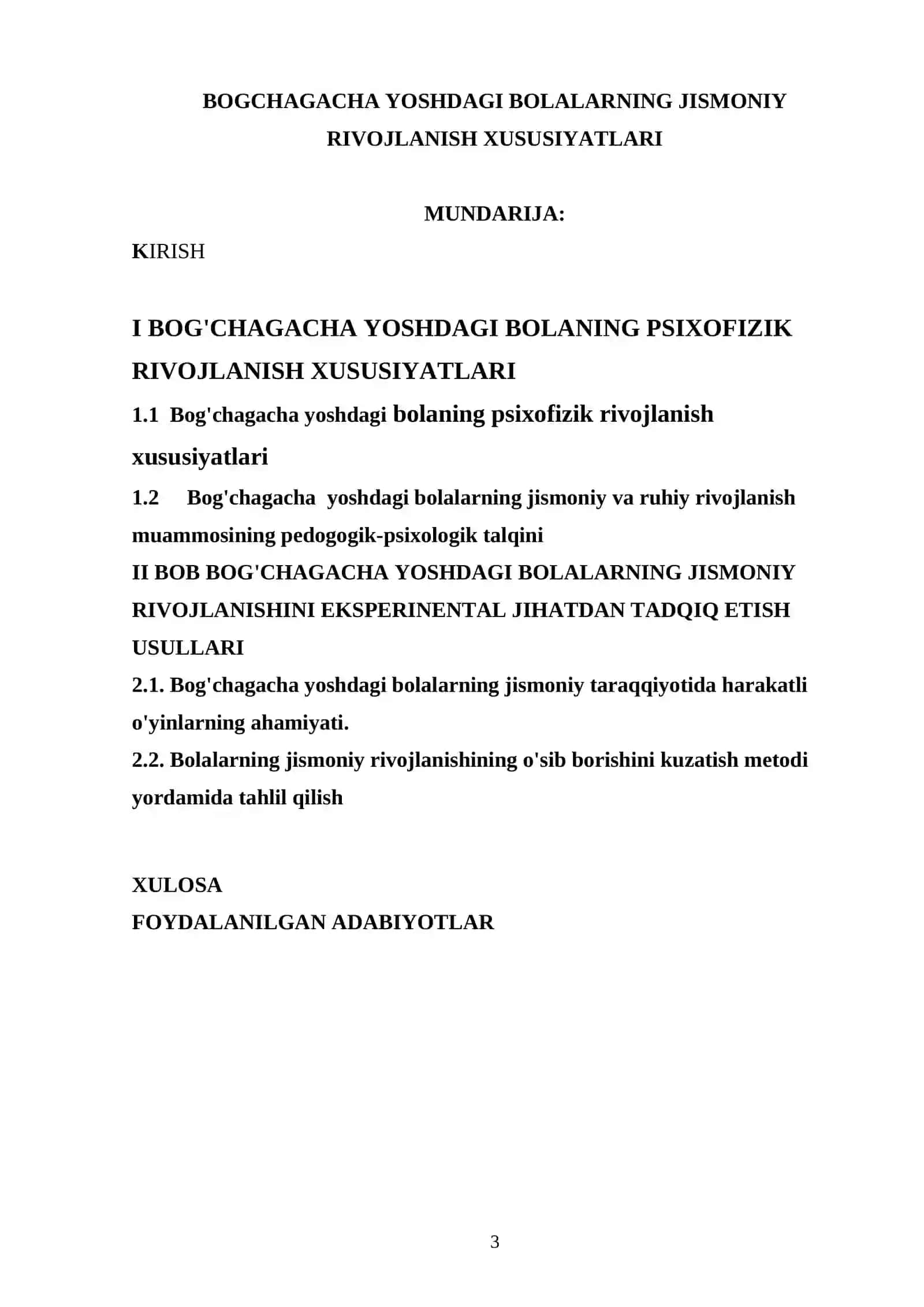BOG'CHAGACHA YOSHDAGI BOLALARNING JISMONIY RIVOJLANISH XUSUSIYATLARI KURS ISHI 2