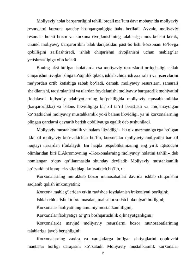 Moliyaviy barqarorlik tahlili 2