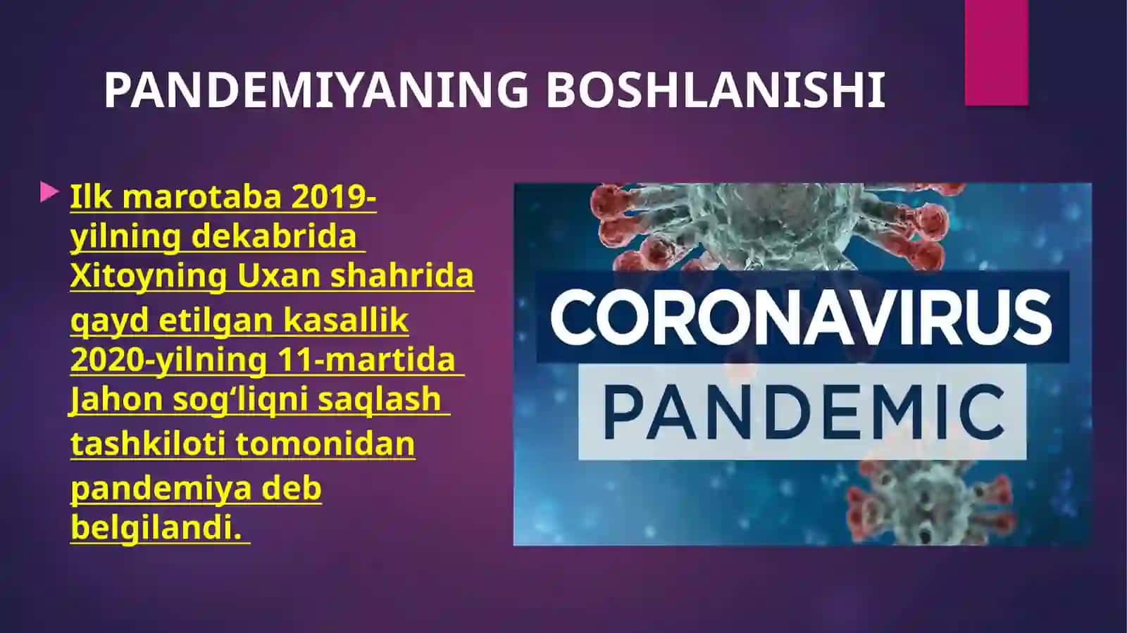 O’zbekiston Pandemiya sharoitida davlatimizning xalq salomatligini asrash borasidagi samarali faoliyati. 2022-2026 yillarga mo‘ljallangan Yangi O‘zbekistonning taraqqiyot strategiyasi 2