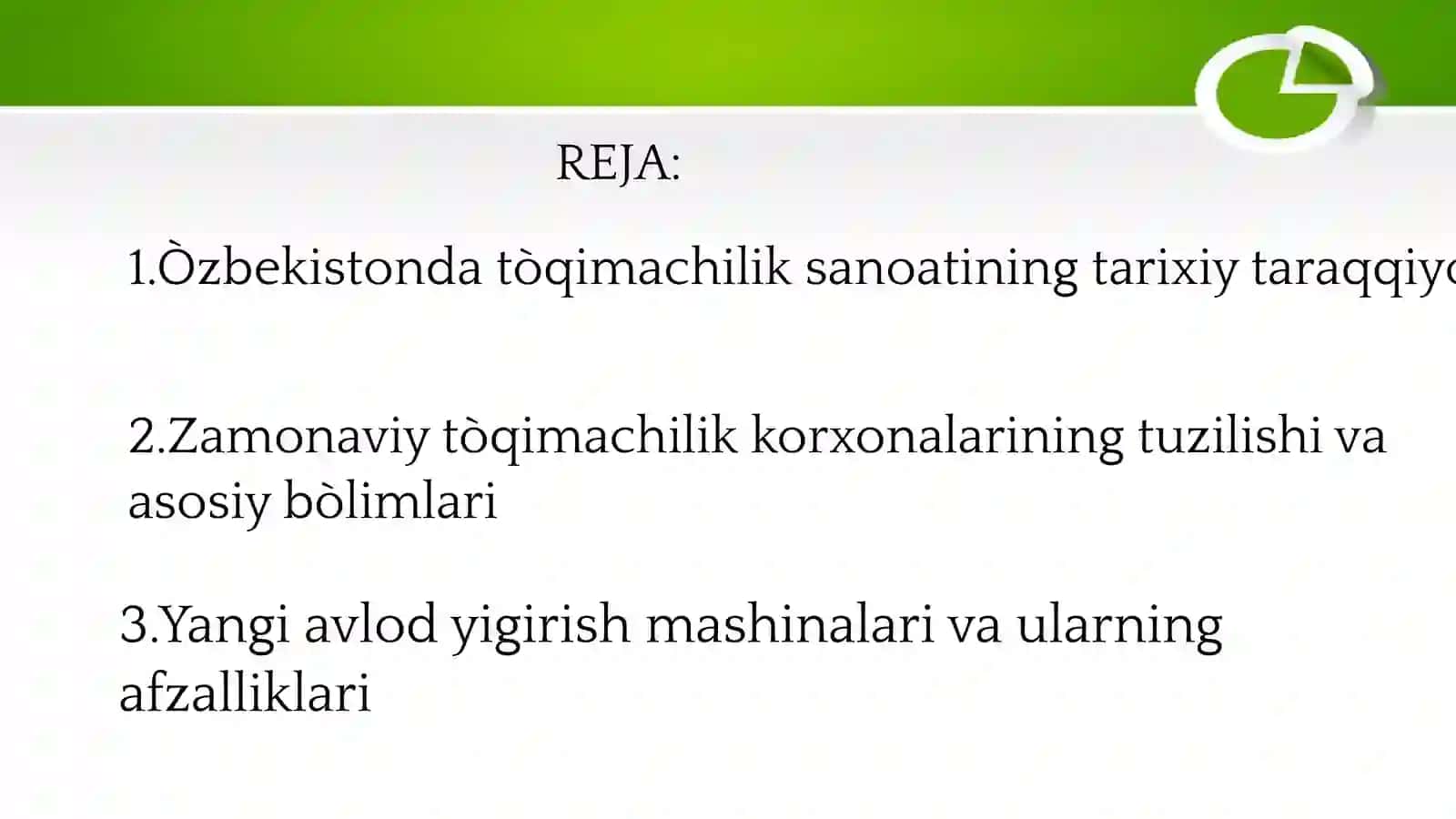 Tòqimachilik korxonalarining yangi texnika va texnalogiyalari 2