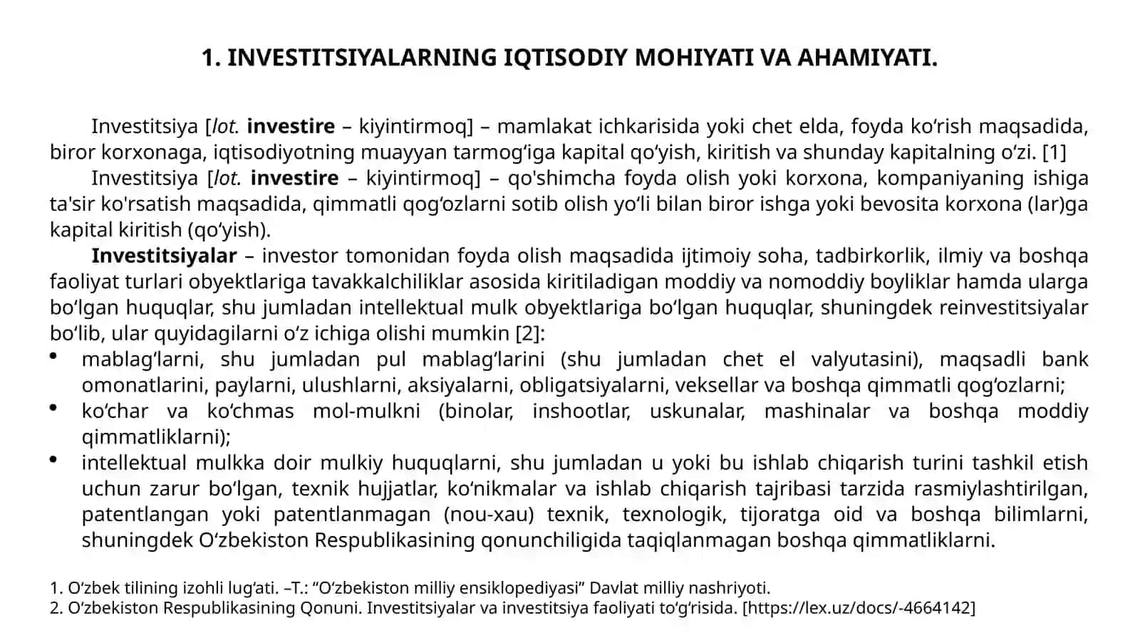 Investitsiyalarning iqtisodiy mazmuni va mohiyati 2