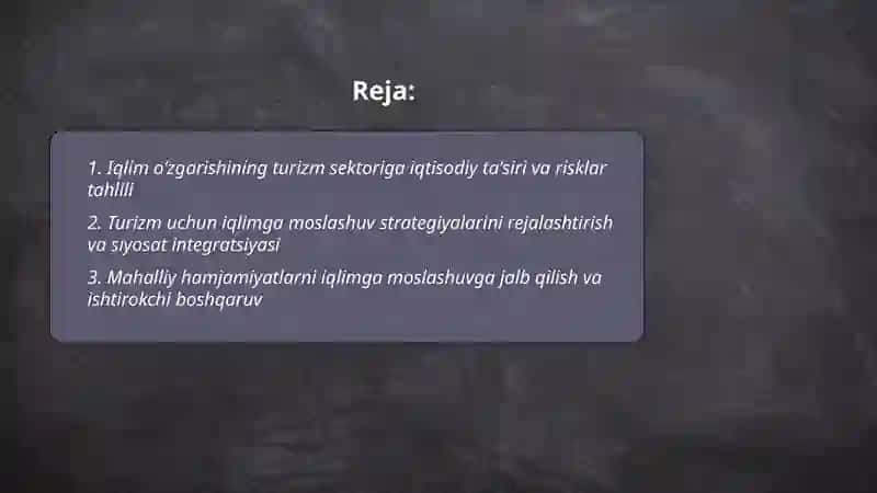 Iqlim oʻzgarishi va turizm strategik moslashuv mexanizmlari 2