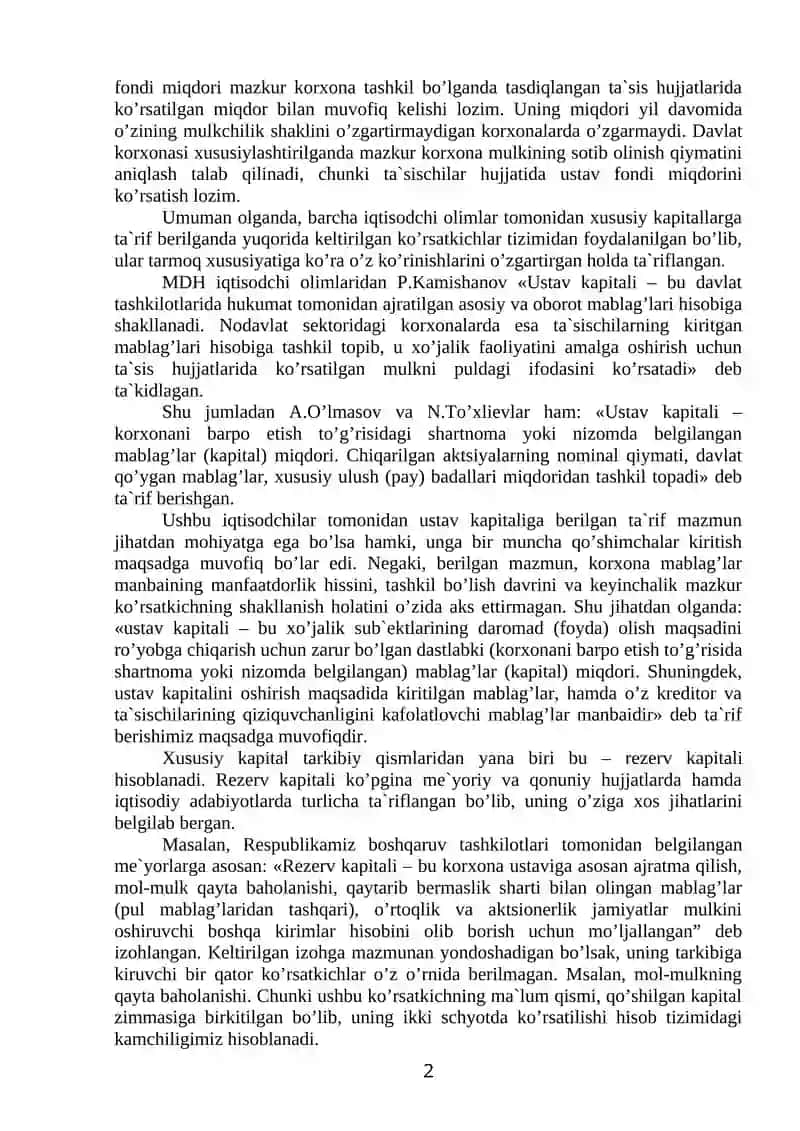 Iqtisоdiyot sub`ektlarining xususiy kapitali tahlili 2