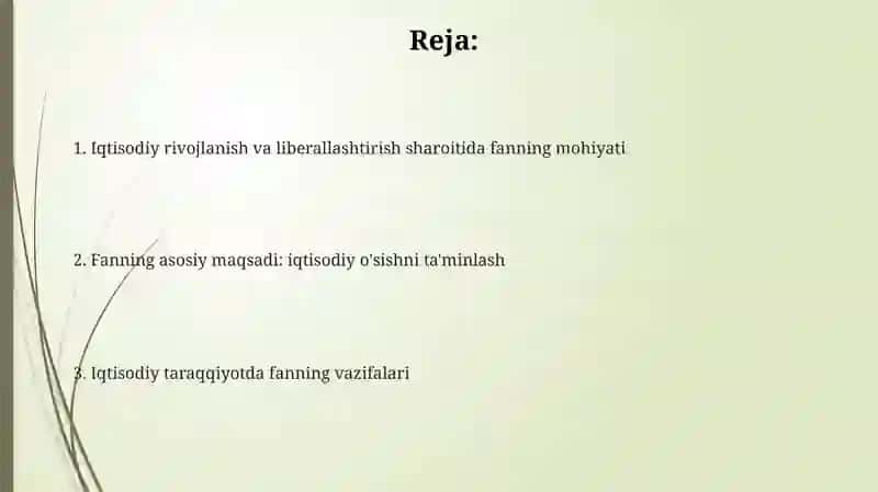 Iqtisodiyotni rivojlantirish va liberallashtirish sharoitida fanning mazmuni, maqsadi va vazifalari 2