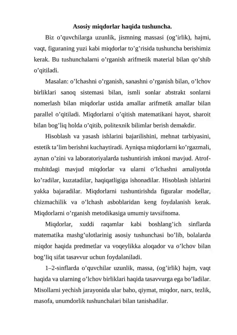 Asosiy miqdorlar haqida tushuncha. 2