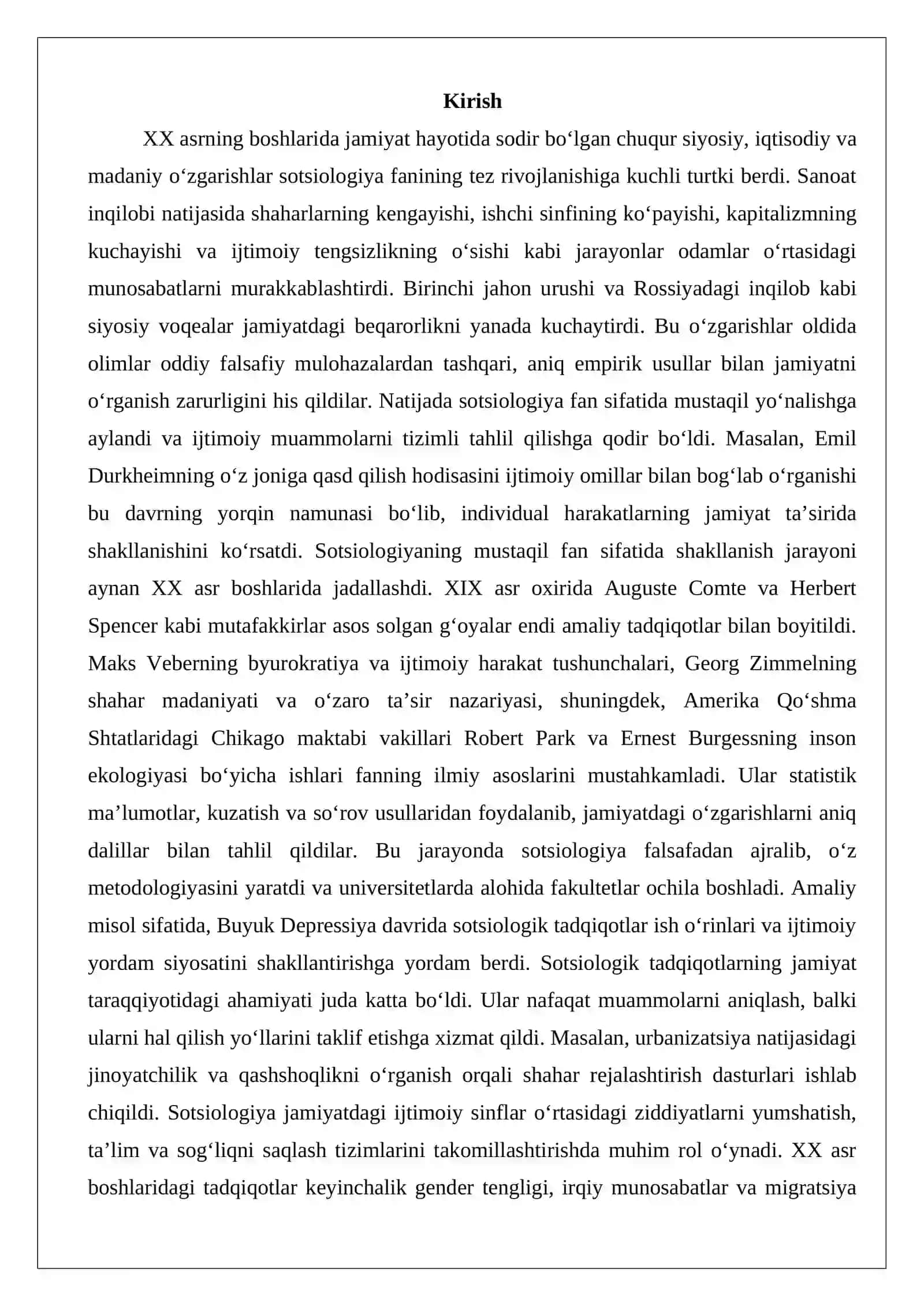 XX asr boshlarida sotsiologiyaning rivojlanishi 2