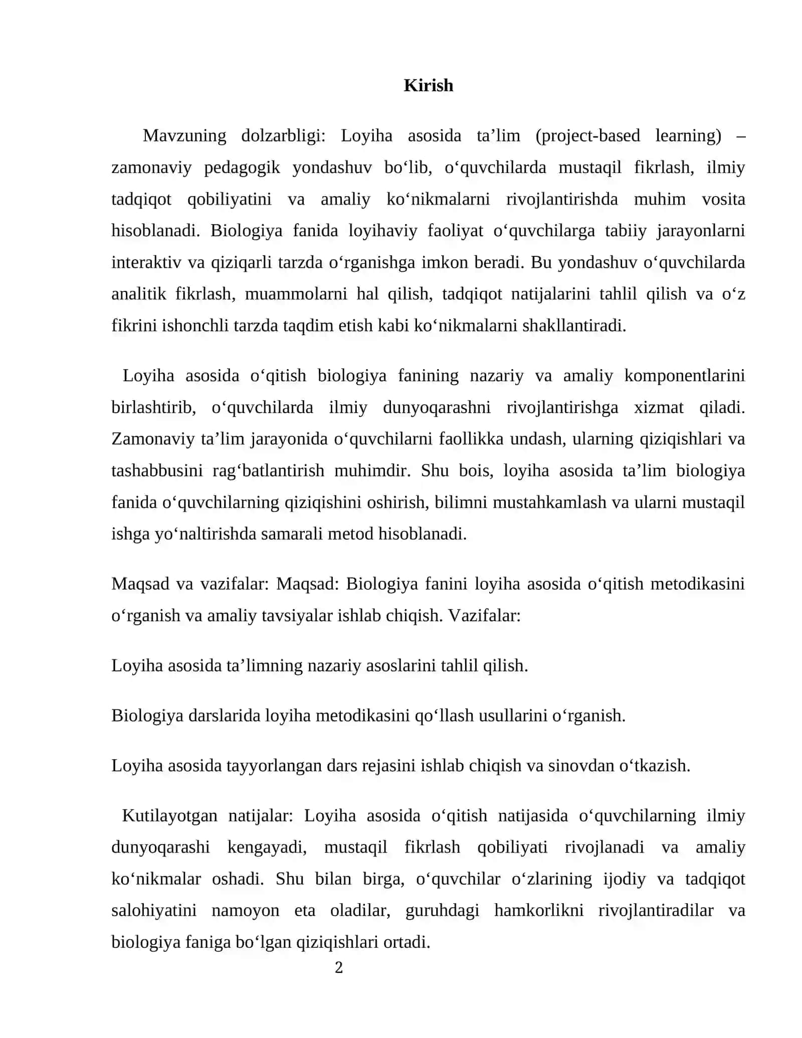 Biologiya fanini loyiha asosida o‘qitish metodikasi 2