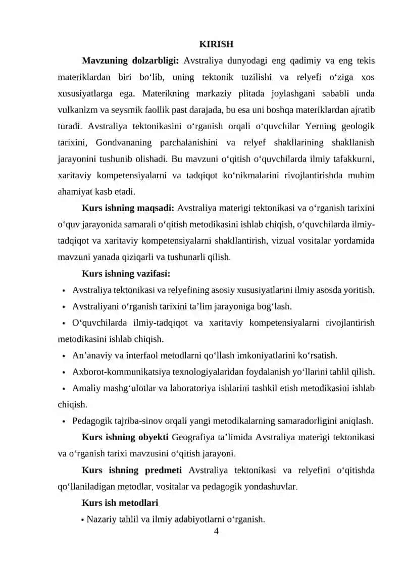 Avstraliya materigi tektonikasi va o‘rganish tarixi mavzusini o‘qitish metodikasi 2