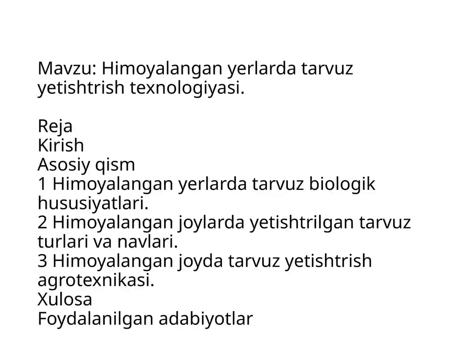 UrDUBioinjeneriyavaoziqovqatxavfsizlikfakulteti172-agronomiya yõnalishitalabasiMadrimovaSabohatninghimoyalanganjoysabzovotchilikfanidanqursishiprizintatsiyasi 2