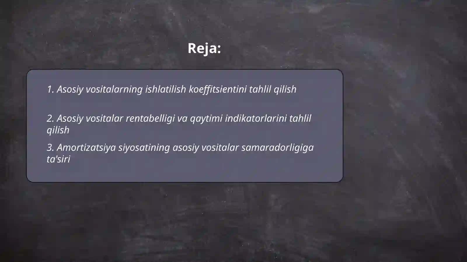 Asosiy vositalardan foydalanishning samaradorlik darajasini tahlili 2