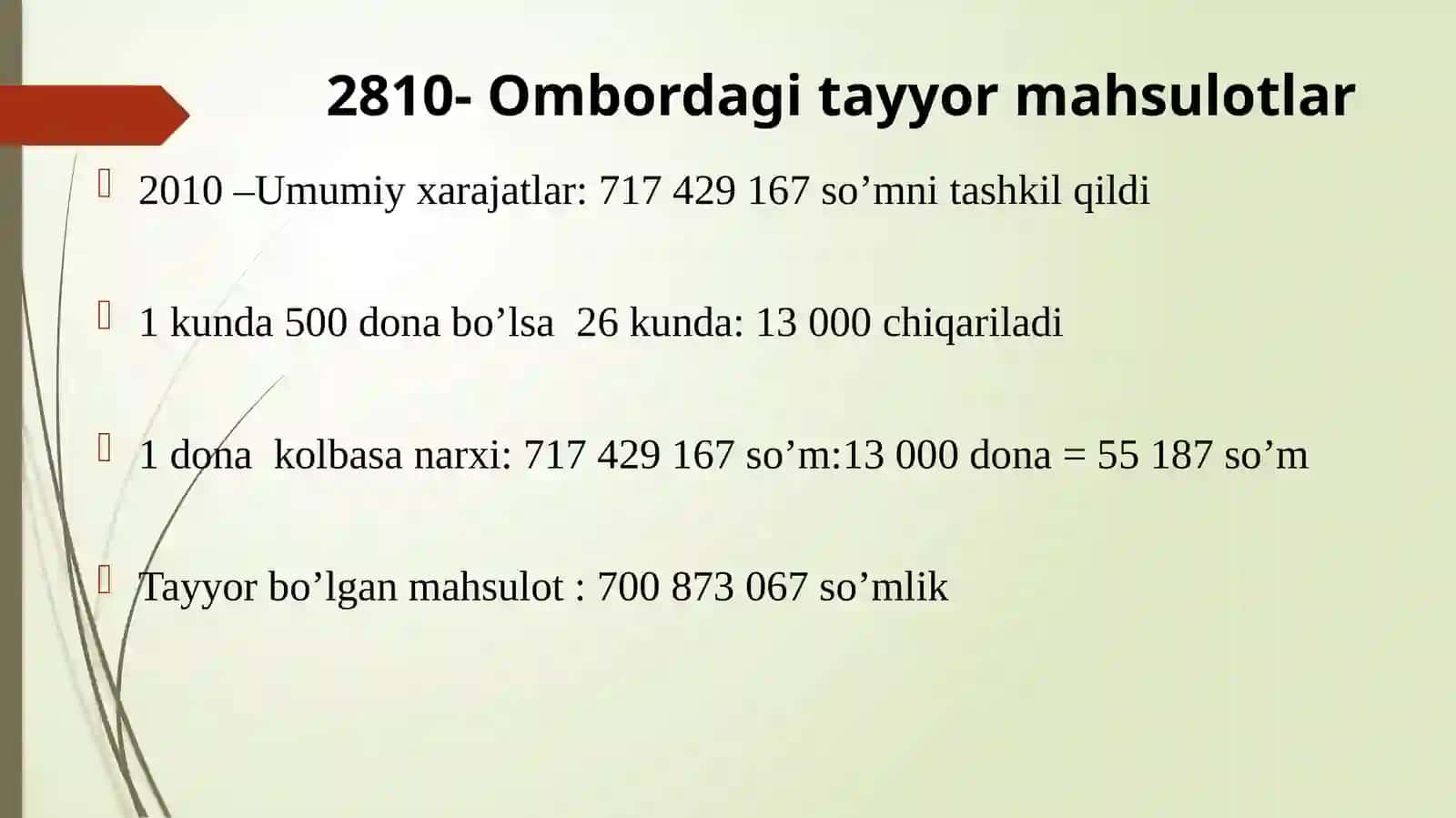 Tayyor mahsulotni hisobga olish. Brak 2
