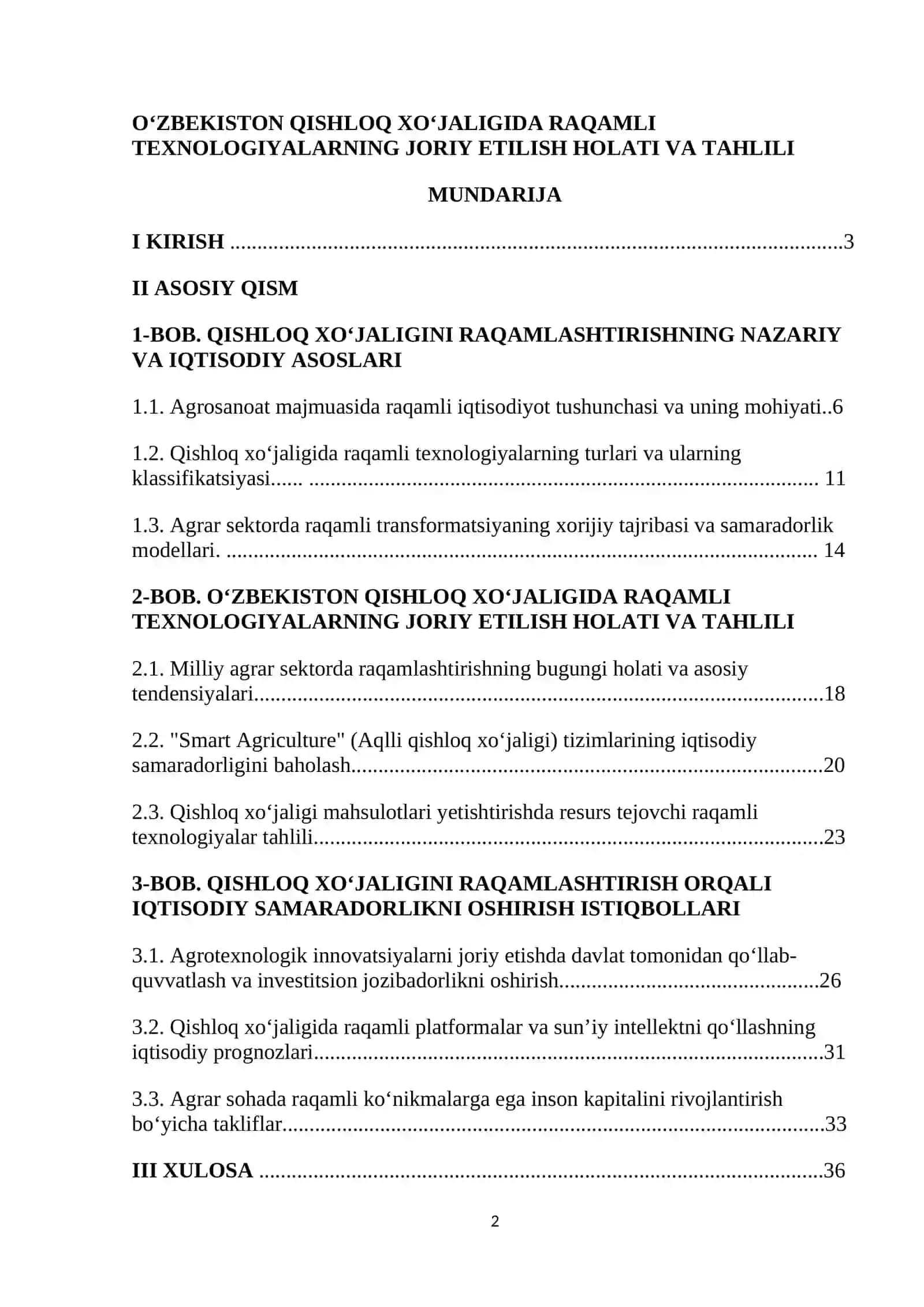 O‘ZBEKISTON QISHLOQ XO‘JALIGIDA RAQAMLI TEXNOLOGIYALARNING JORIY ETILISH HOLATI VA TAHLILI 2