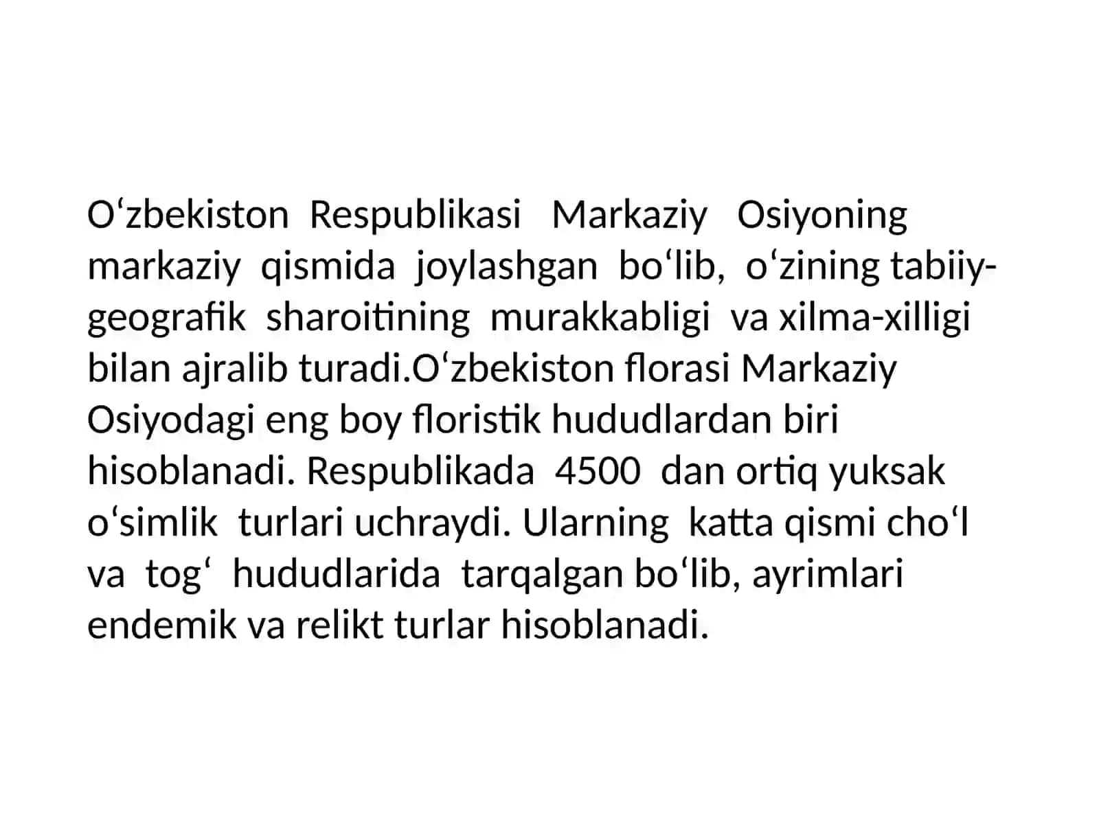 O‘zbekiston o‘simliklari, ularning kenglik zonalari va balandlik mintaqalari bo'yicha taqsimlanishi 2
