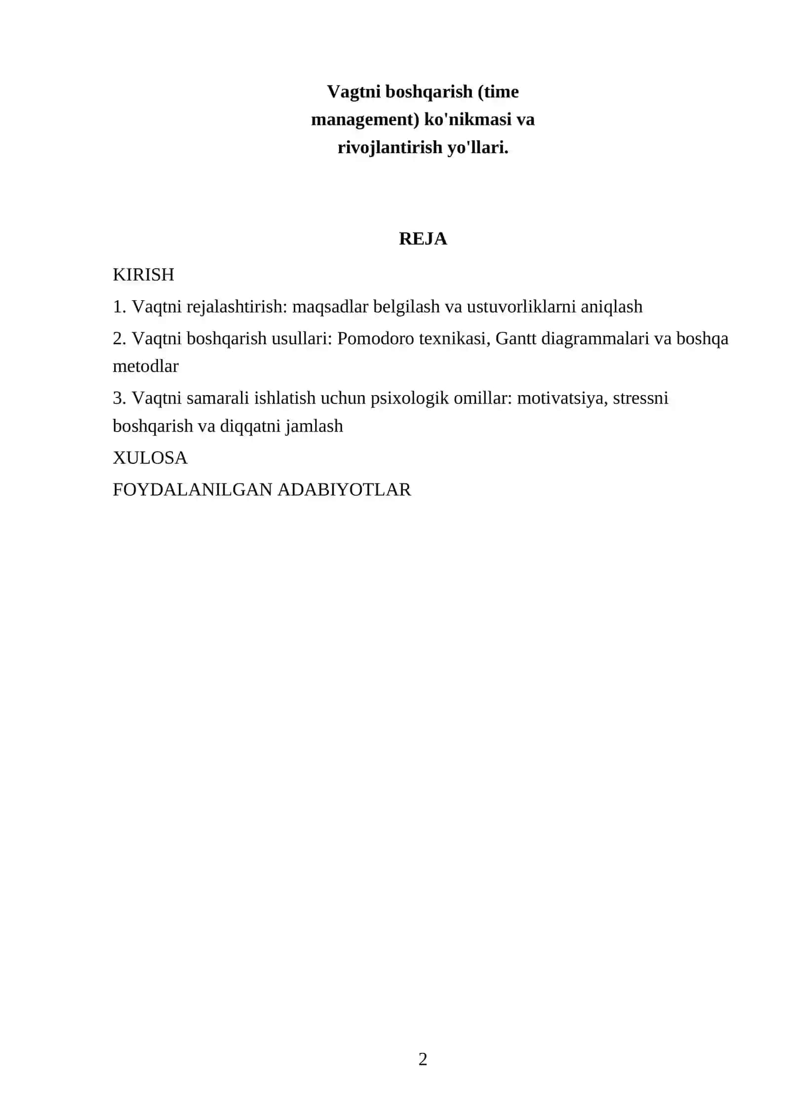 Vagtni boshqarish (time management) ko'nikmasi va rivojlantirish yo'llari 2