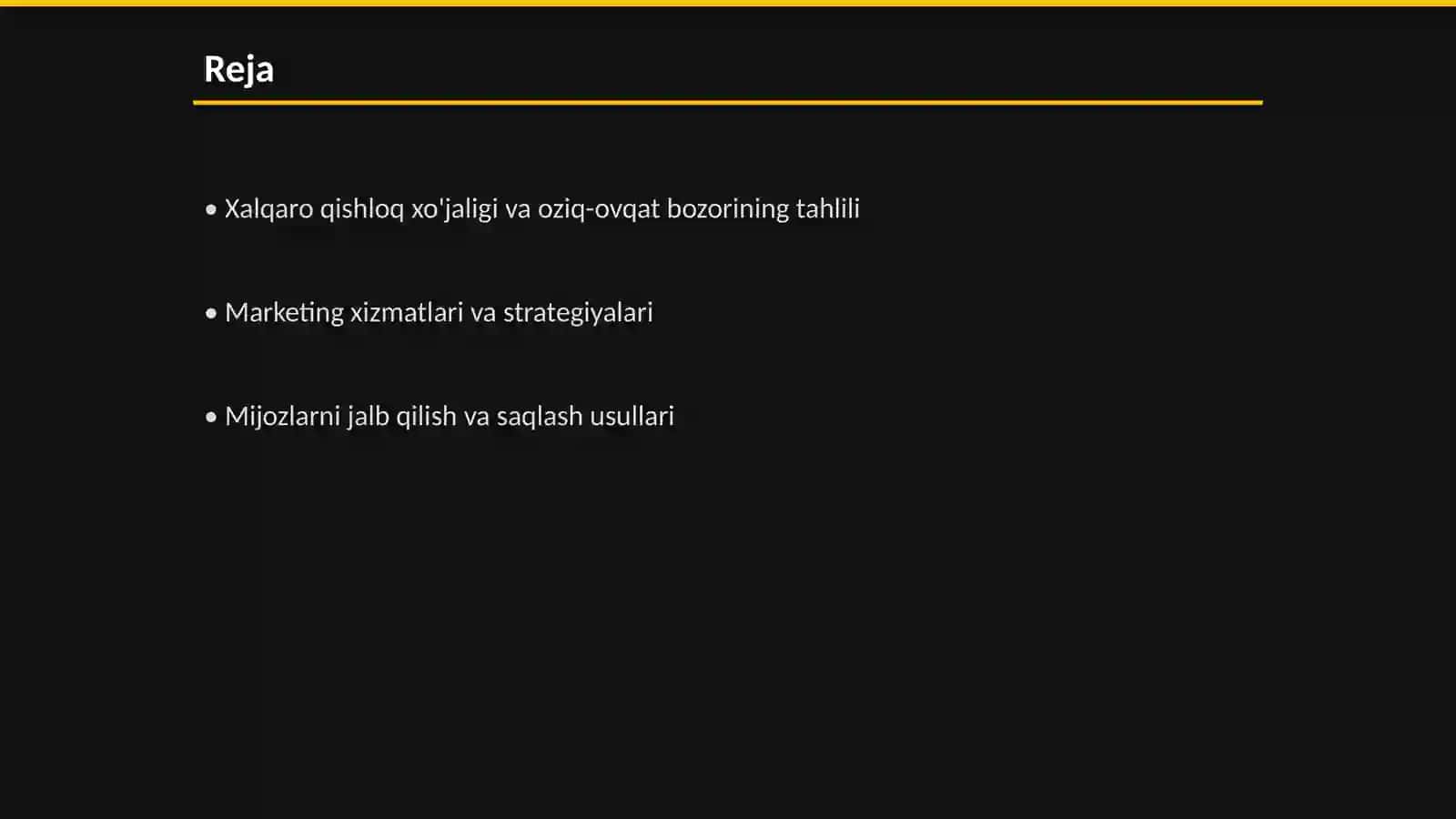Xalqaro bozorga qishloq xo'jaligi va oziq-ovqat sohasi bo'yicha yo'naltirilgan marketing xizmatini yaratish 2