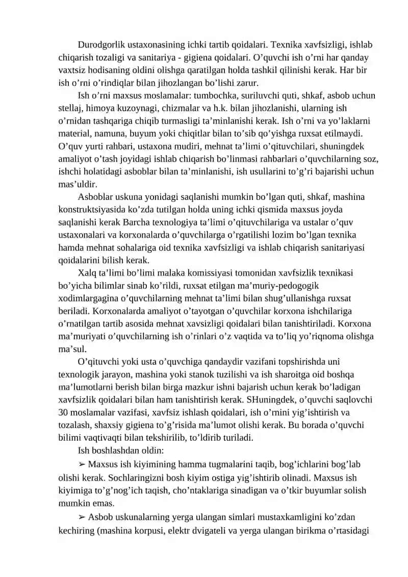 Duradgorlik ustaxonasidagi tartib qoidalar 2