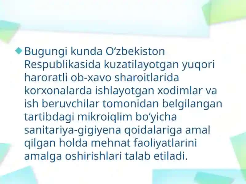 Yuqorixaroratdada ishlovchilar uchun profilaktik rasion tuzish 2